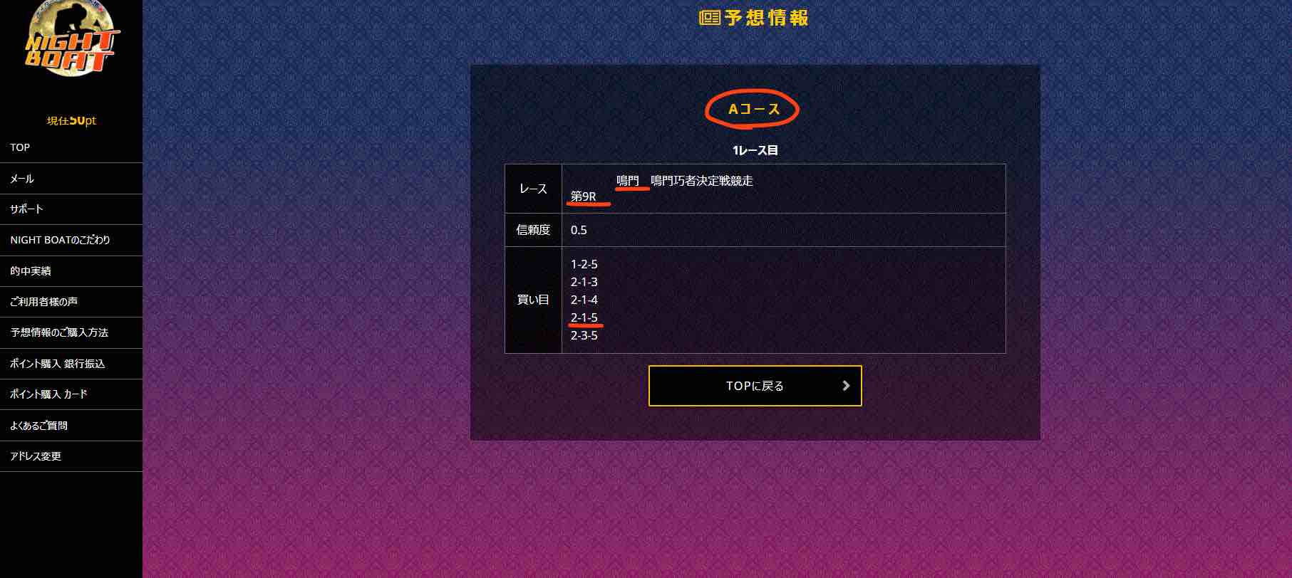 ナイトボートという競艇予想サイトの検証した時の画像