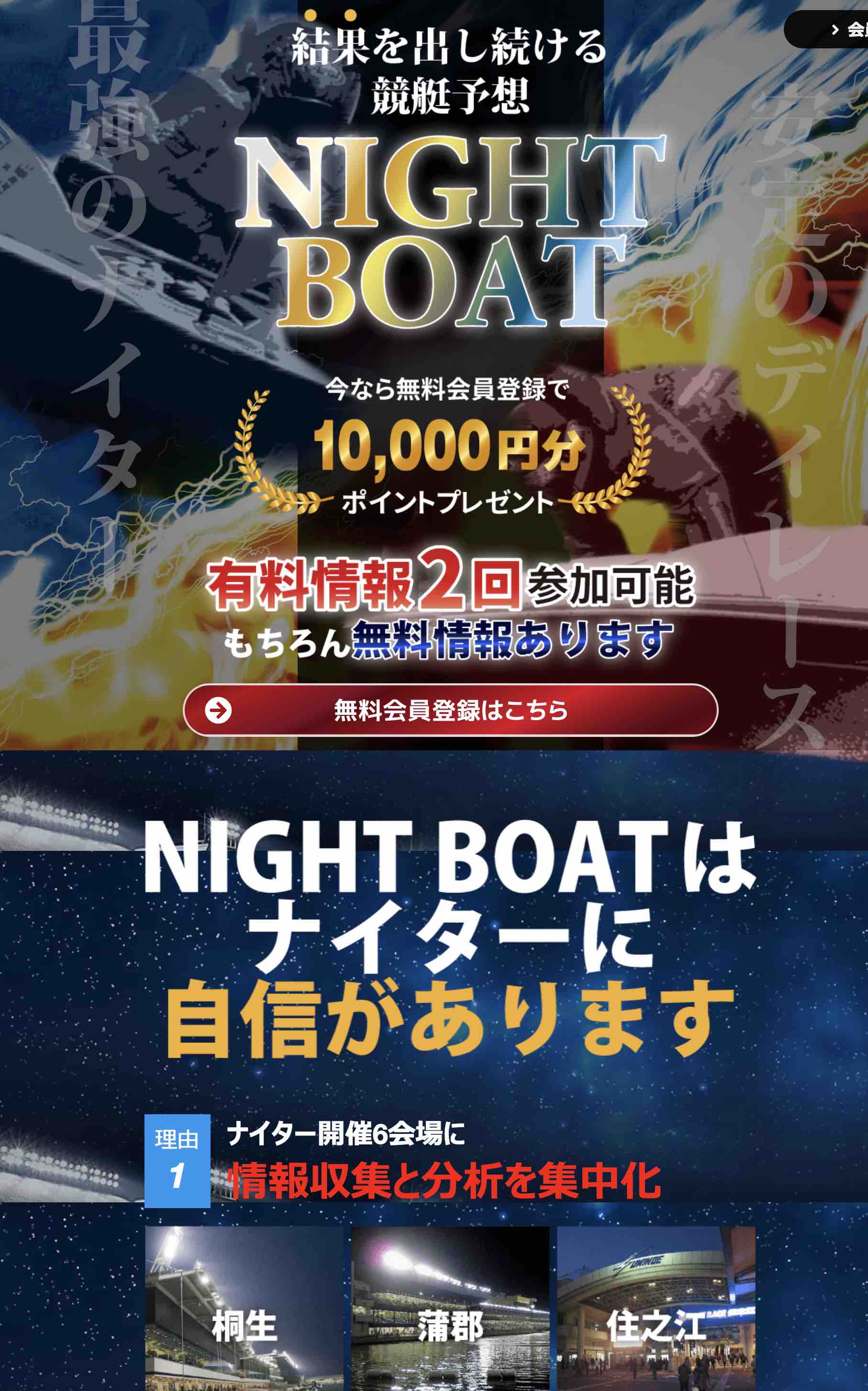 ナイトボートという競艇予想サイト(ボートレース)のリニューアルトップ