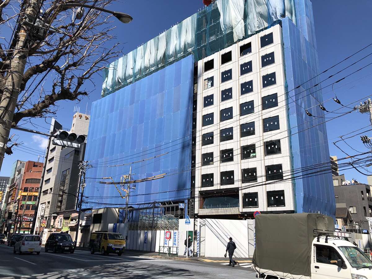 六本木の(仮称)六本木三丁目ホテルの2019年3月8日の工事現場