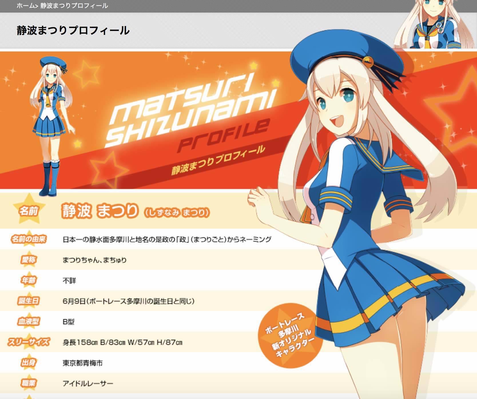 多摩川競艇場のマスコットキャラクター、静波まつりの画像