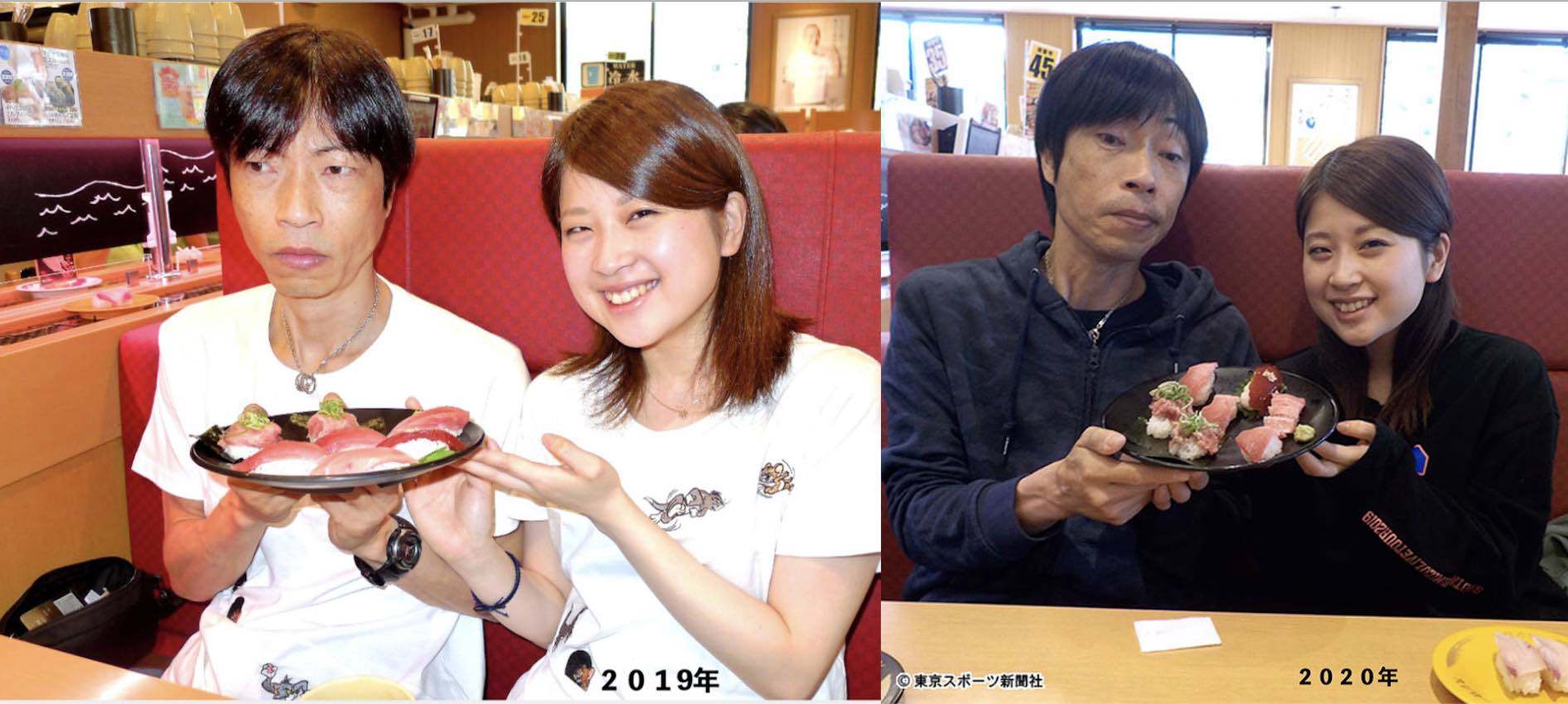競艇ボートレーサーの守田俊介選手と森田太陽選手夫婦の回転寿司デート