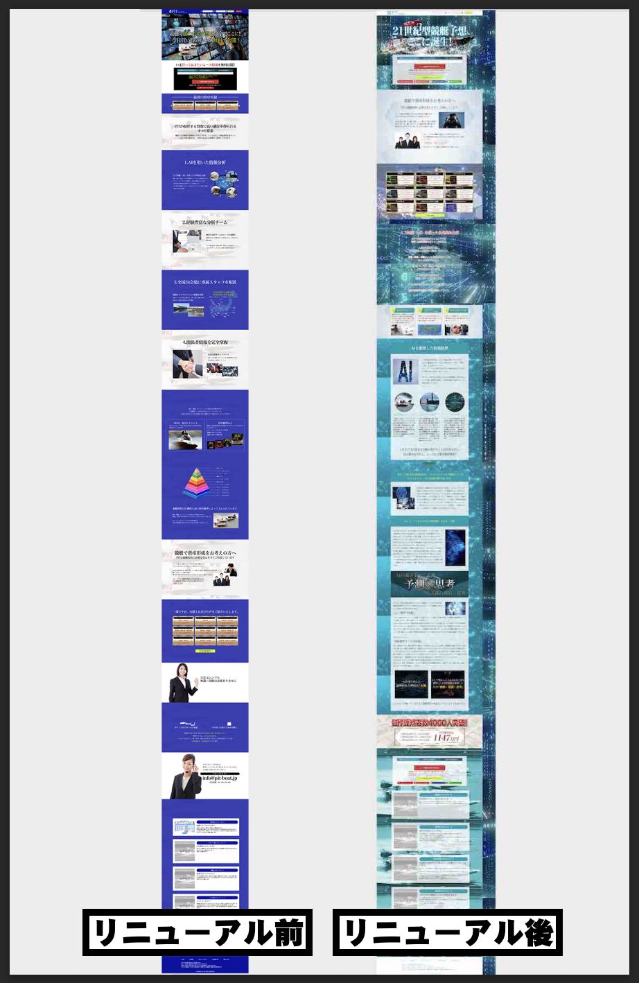 PIT(ピット)という競艇予想サイトのリニューアル前後の非会員TOP全体の比較