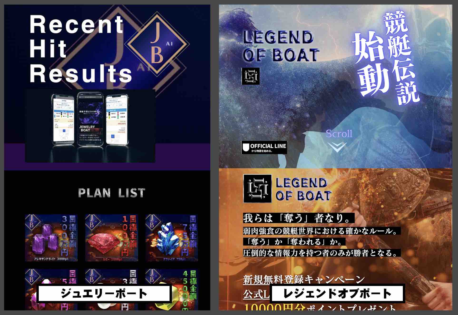 ジュエリーボートと、レジェンドオブボートの非会員TOP