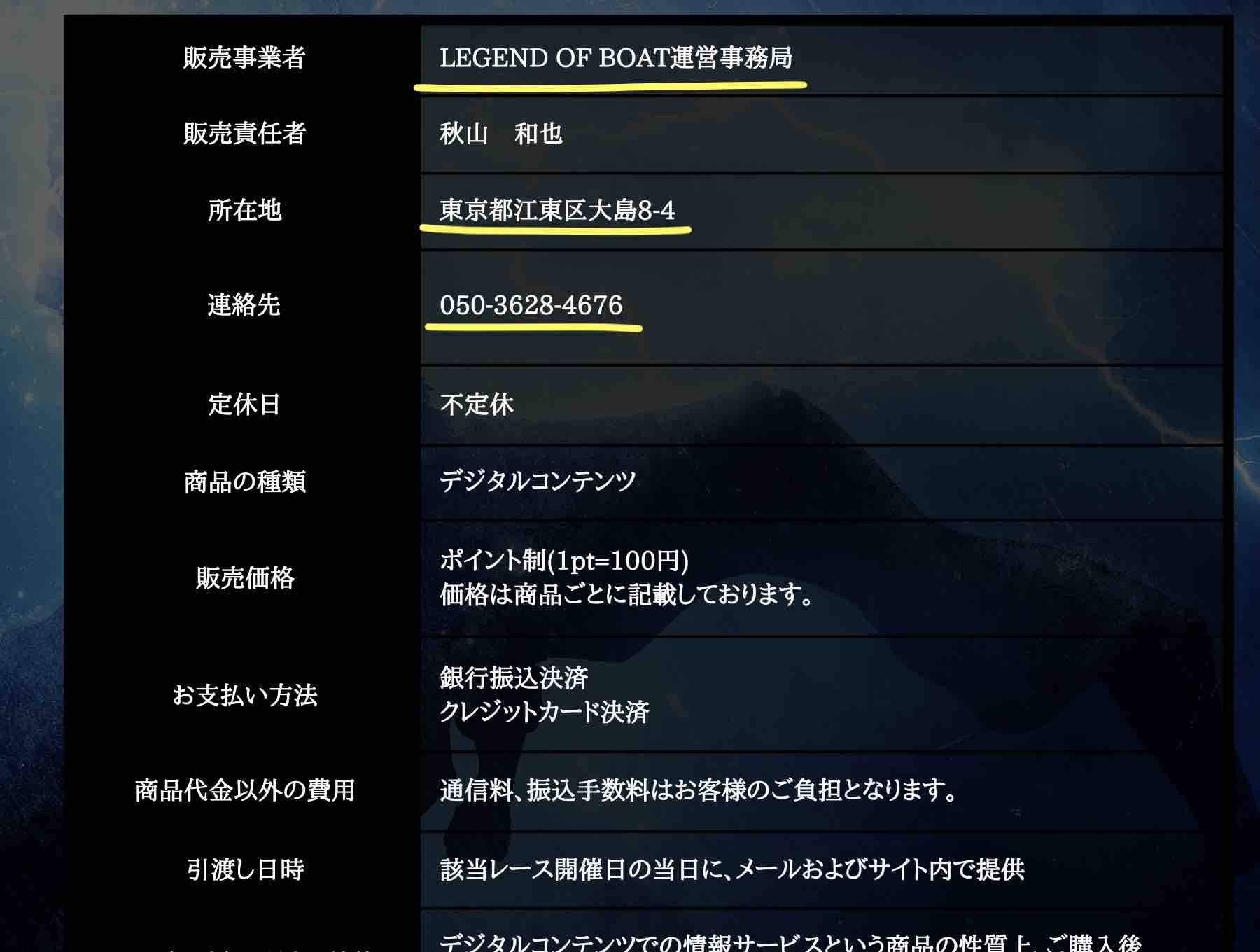 レジェンドオブボートという競艇予想サイトの運営会社情報