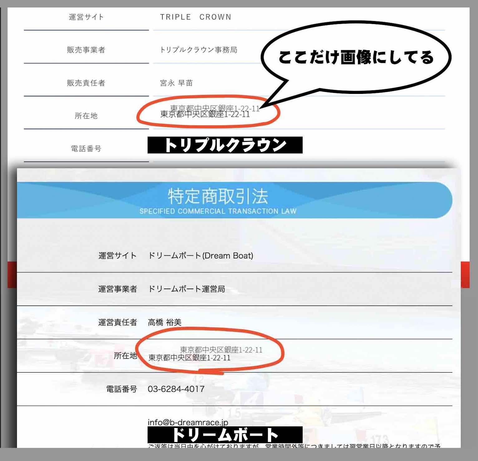 トリプルクラウンと同じで住所のところだけを画像にしていた
