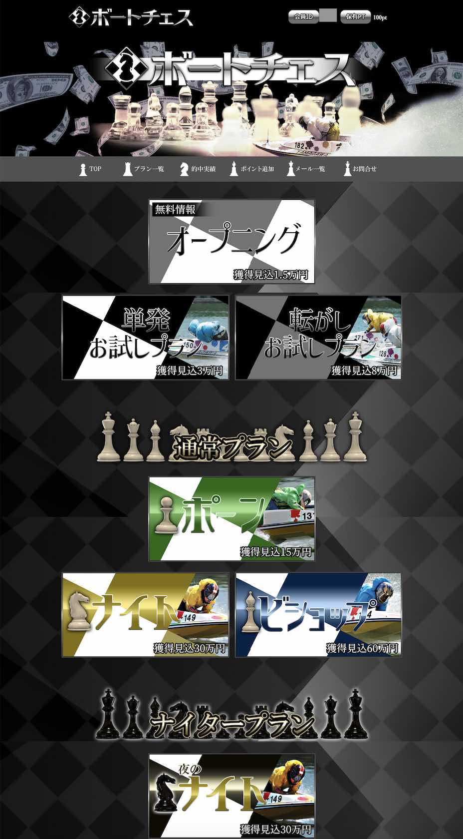 ボートチェスという競艇予想サイトの会員ページ