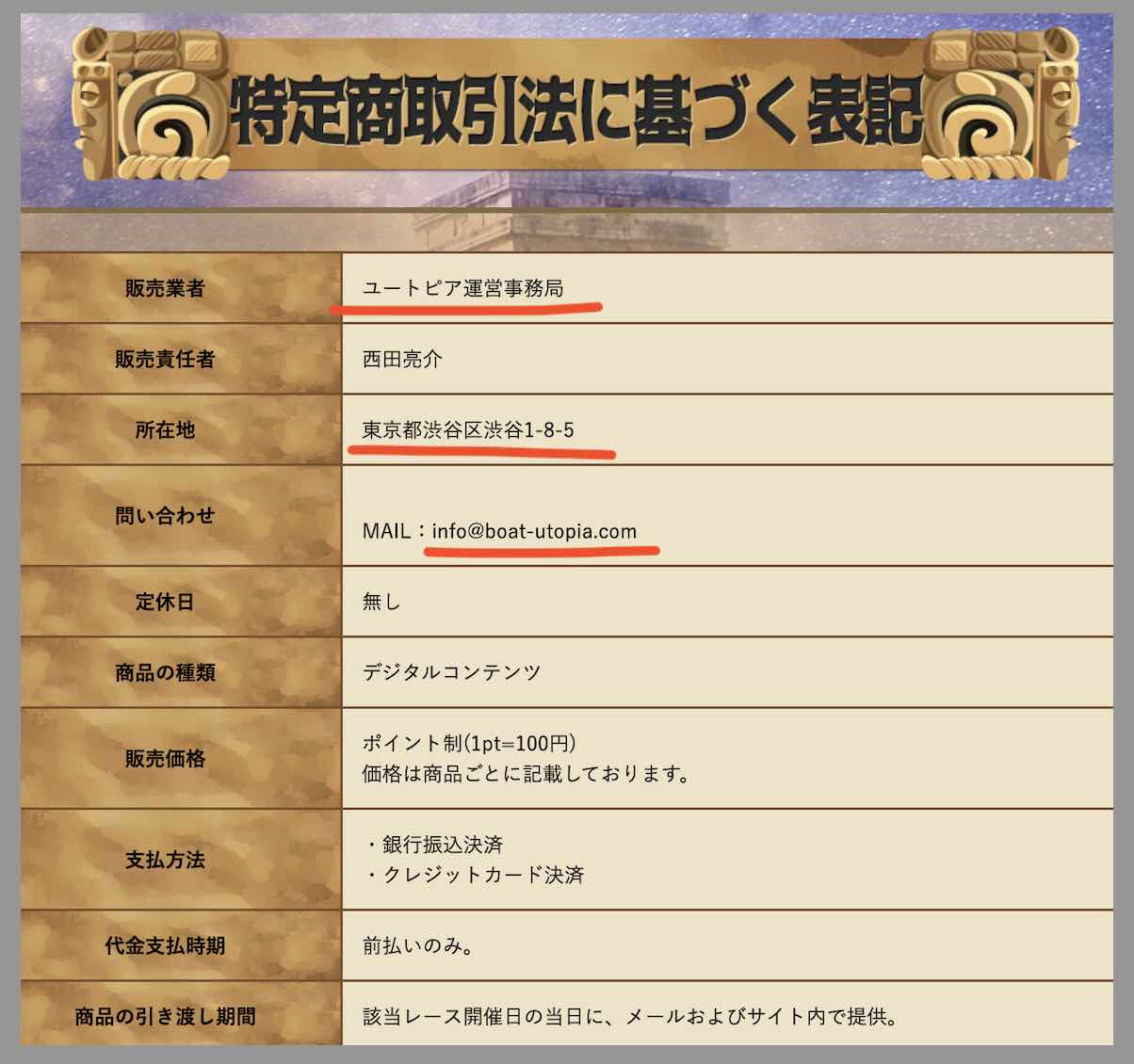 競艇ユートピアという競艇予想サイトの運営会社情報