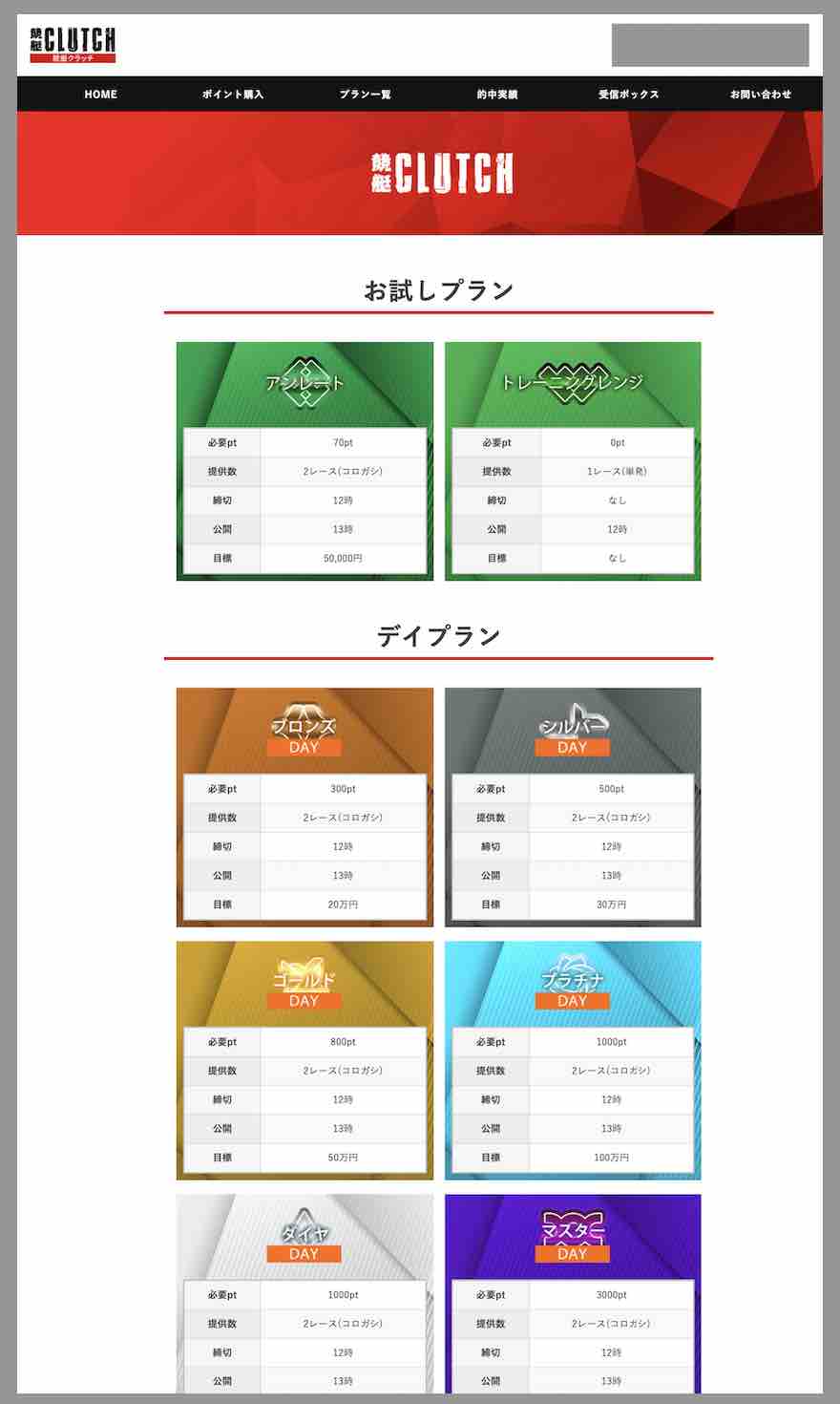 競艇クラッチという競艇予想サイトの会員ページ