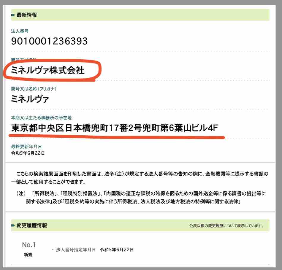 クイックボートという競艇予想サイトの運営会「ミネルヴァ株式会社」を国税庁サイトから検索