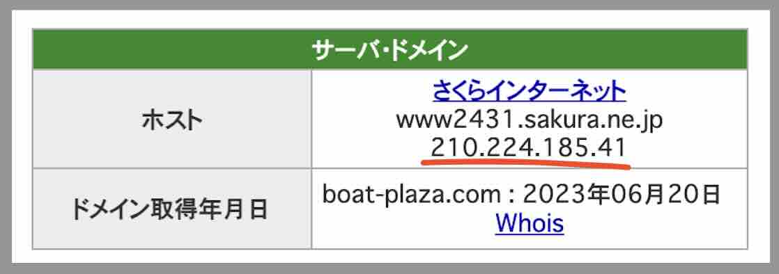 ボートプラザのIPアドレス