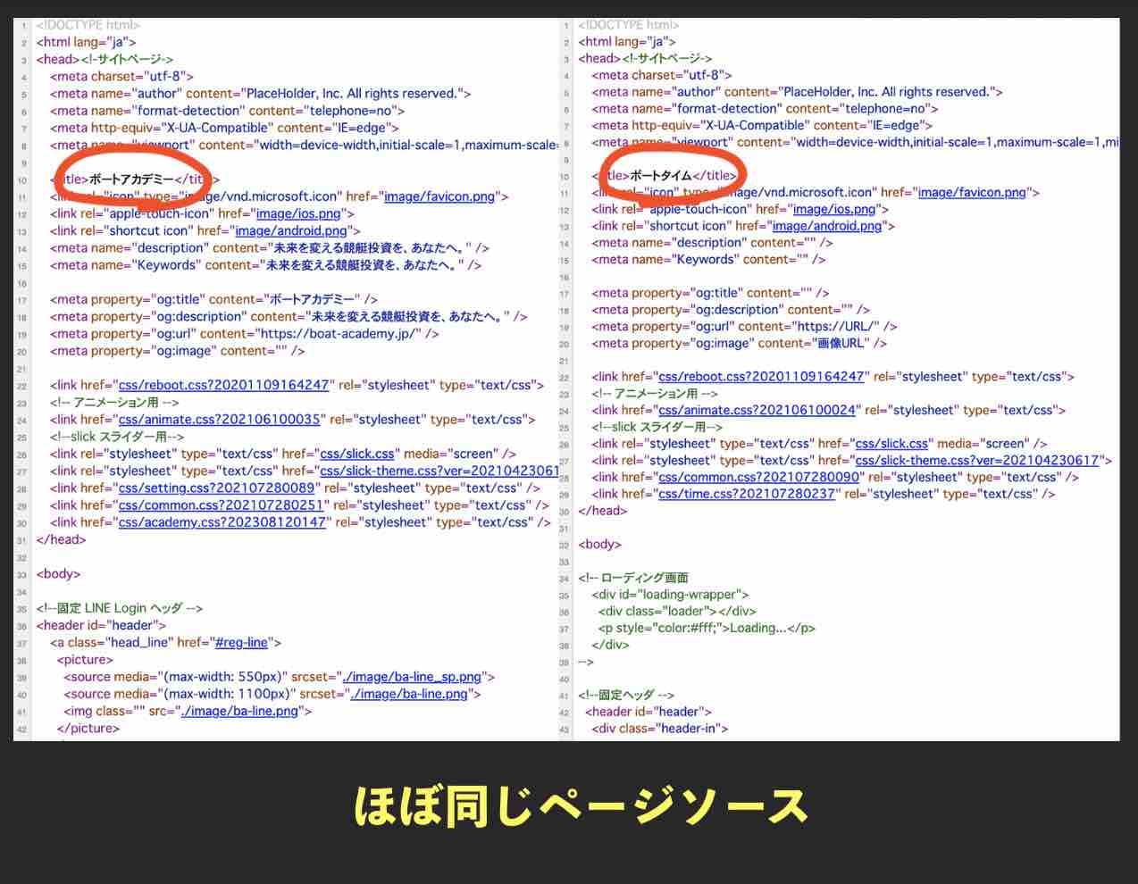 ボートアカデミーとページソースがほぼ同じ