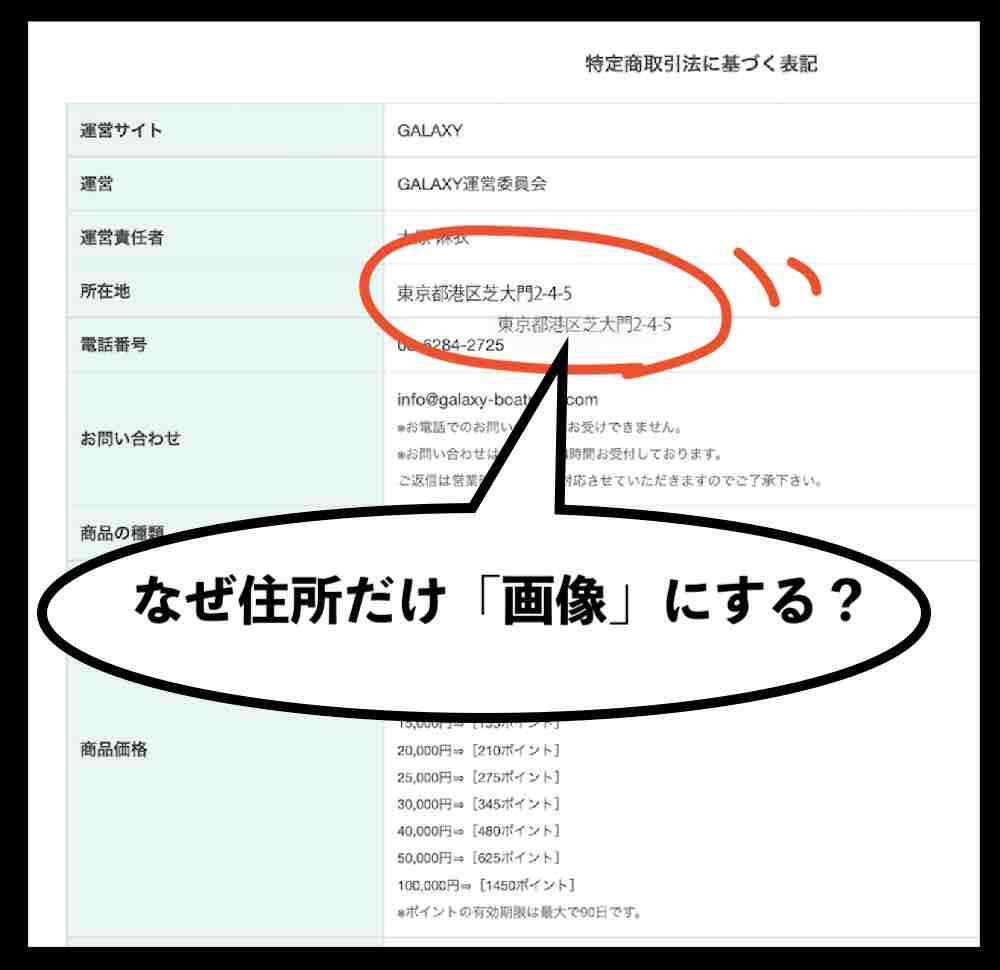 ギャラクシー(GALAXY)の住所が画像