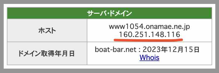 ボートバー(BOATBAR)のIPアドレス