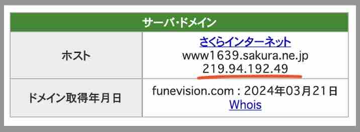舟ビジョン(舟VISION)のIPアドレス
