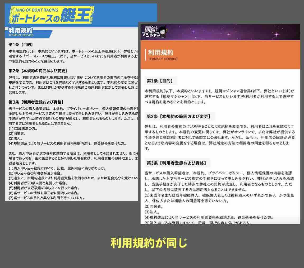 ボートレースの艇王と利用規約が同じ