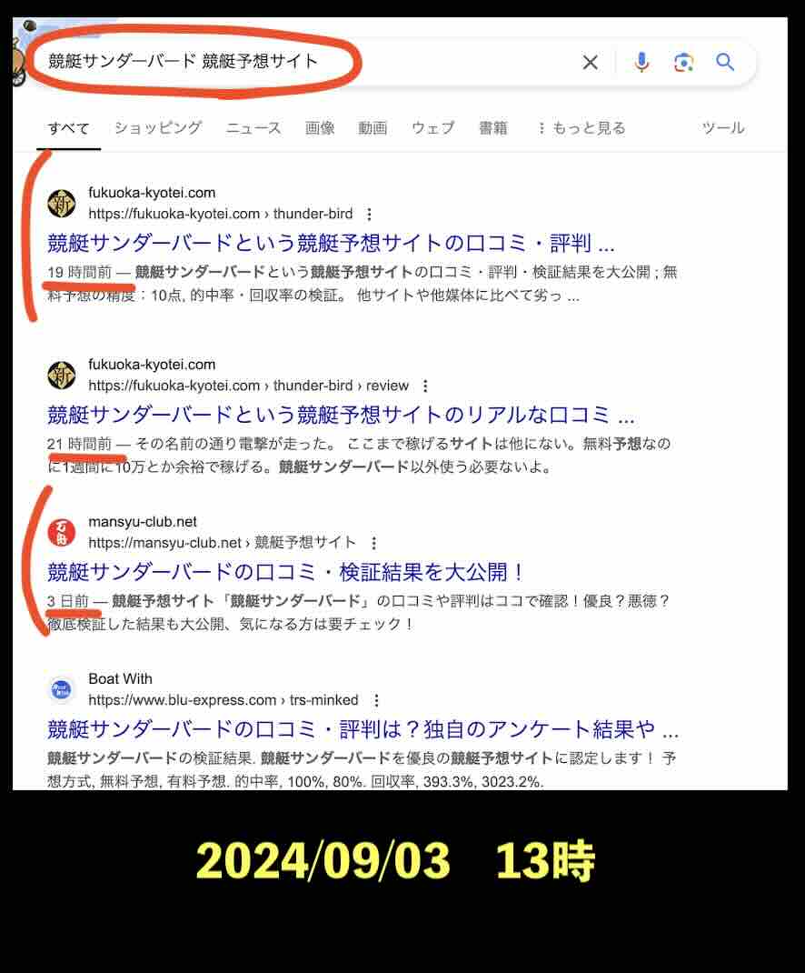 競艇予想サイト「競艇サンダーバード」の情報検索した結果