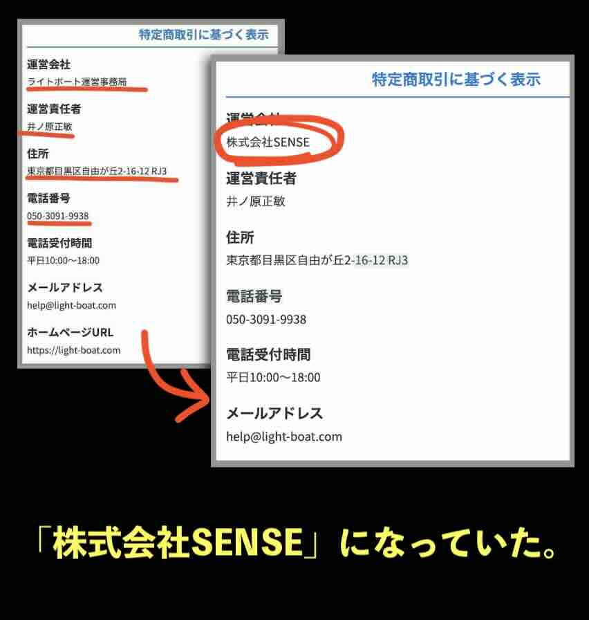 ライトボートの運営社情報が変わった
