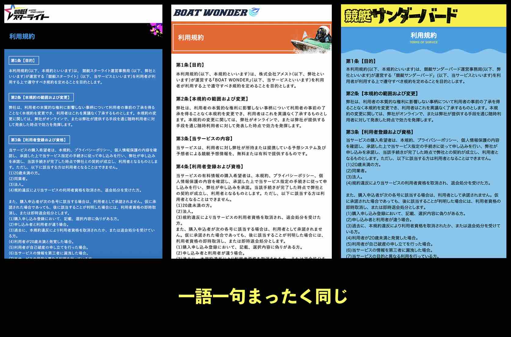 利用規約がまったく同じ