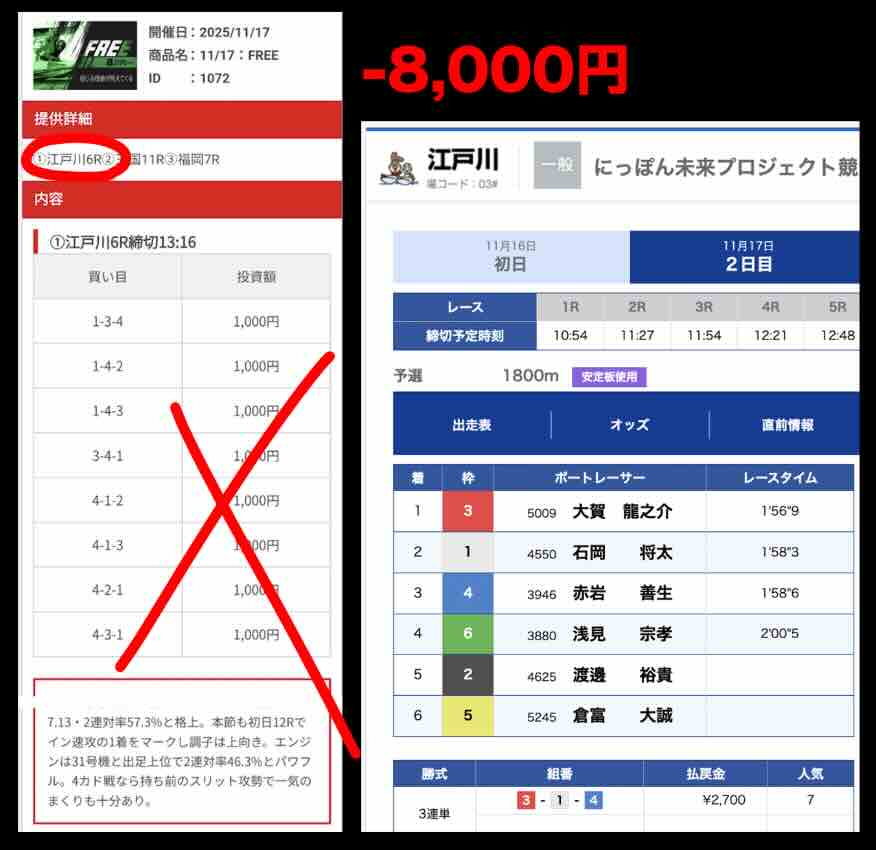 抜き打ちした買い目画像